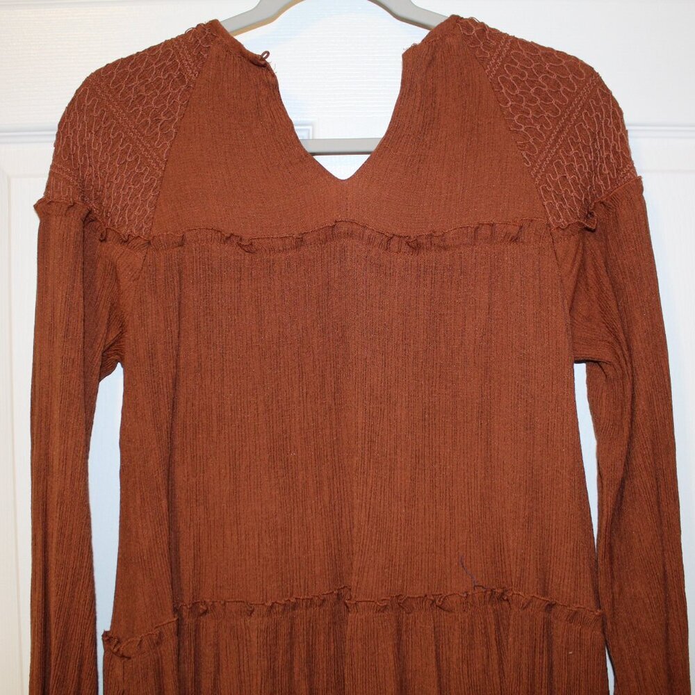 Anthropologie Moon River "Feeling Grateful" Babydoll rust-brown bohemian dress S - Picture 6 of 7